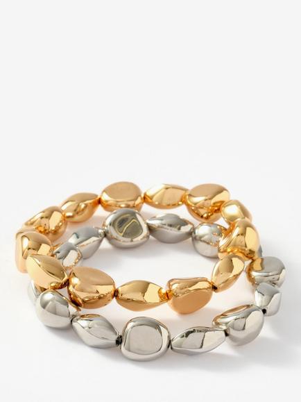 Mint Velvet Beaded Bracelet Set, Pack of 2, Gold/Silver, Gold/Silver