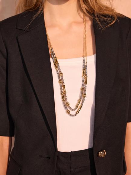 Mint Velvet Double Strand Layered Necklace, Silver/Gold - view 2, Silver/Gold