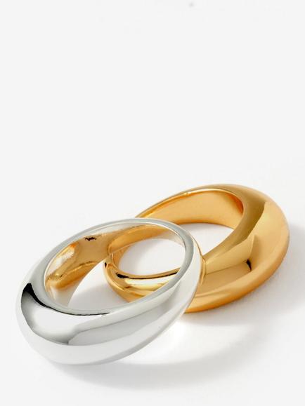 Mint Velvet Mixed Metal Ring, Pack of 2, Gold/Silver, N - view 2, Gold/Silver