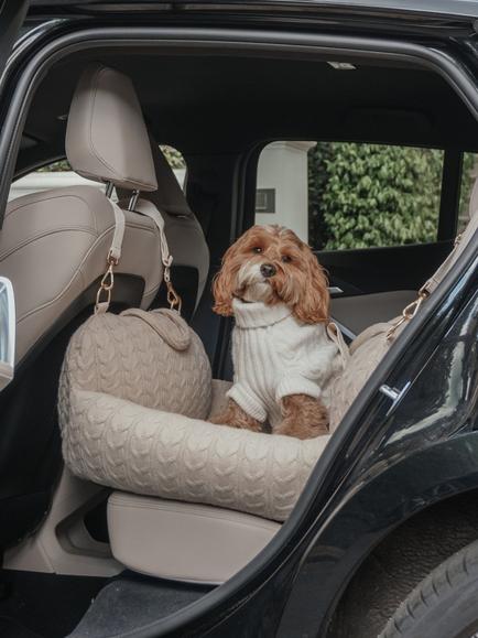 By Teddy Cable Knit Car Seat, Hazelnut - view 2, Natural Beige
