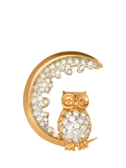 Pre-loved Attwood & Sawyer Vintage Swarovski Owl Brooch, Dated Circa 1980s, Gold, Gold