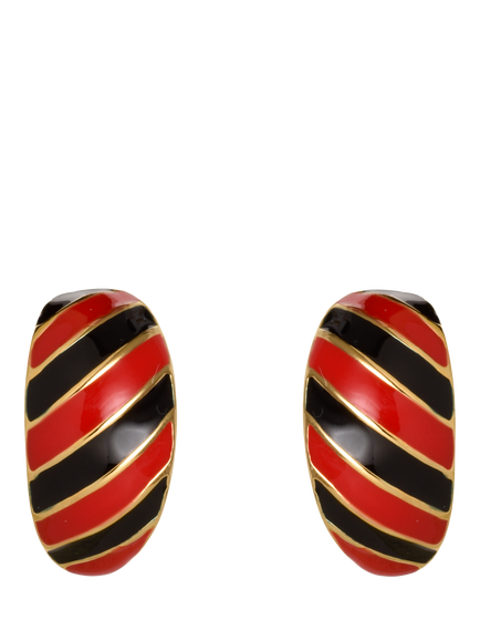 Eclectica Pre-Loved Enamel Striped Clip-On Earrings, Dated Circa 1980s, Red/Black, Red/Black