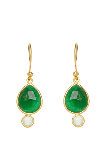 Eclectica Pre-Loved Green Agate Drop Hook Earrings, Green, Green