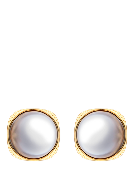 Pre-loved Cabochon Pearl Clip-On Earrings, Grey, Grey