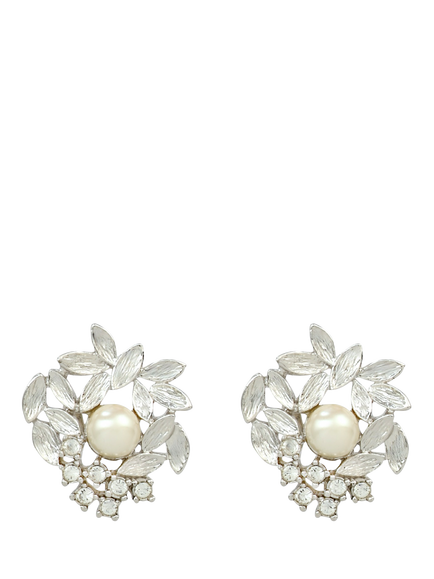 Pre-loved Pearl and Crystal Clip-On Earrings, Circa 1980s, Silver, Silver