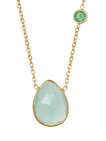 Pre-loved Teardrop Agate Pendant Necklace, Green, Green