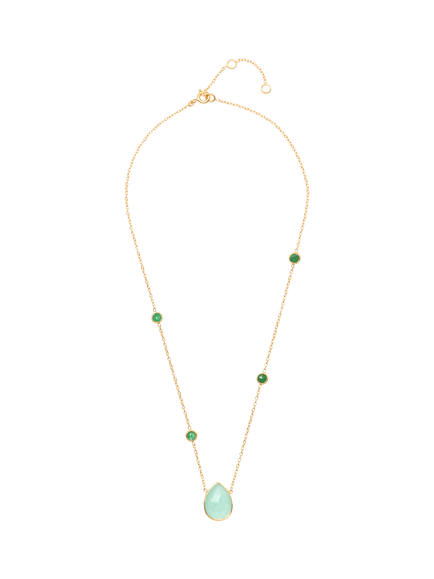 Pre-loved Teardrop Agate Pendant Necklace, Green - view 2, Green