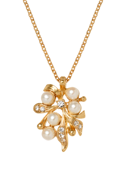 Pre-loved Vintage Pearl and Crystal Floral Pendant Necklace, Gold/Cream, Gold/Cream
