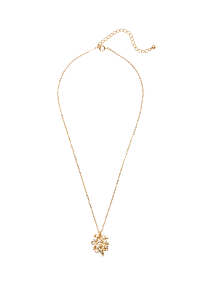 Pre-loved Vintage Pearl and Crystal Floral Pendant Necklace, Gold/Cream - view 2, Gold/Cream