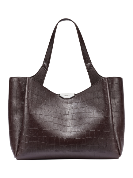 DKNY Willa Croc Effect Faux Leather Tote Bag, Coffee Bean, Coffee Bean
