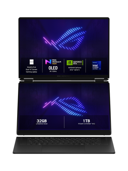ASUS ROG Zephyrus Duo 16 Dual Screen Gaming Laptop, AMD Intel Core Ultra 9 Processor, 32GB RAM, 1TB SSD, RTX 5070 Ti, 16" 3K, Grey, with 2 Months of Xbox Game Pass, Grey