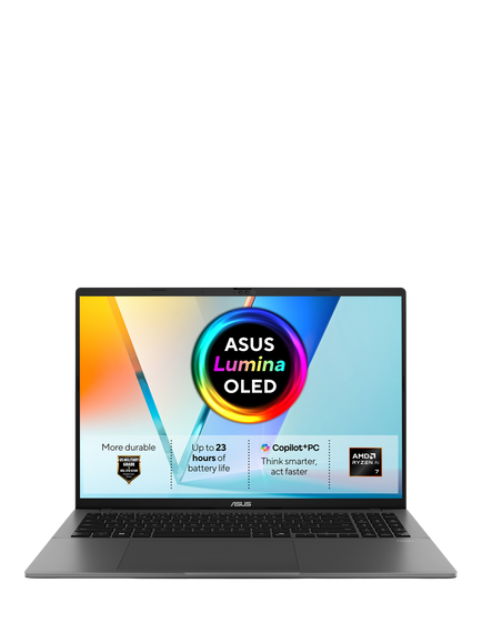 ASUS Vivobook S16 Laptop, AMD Ryzen AI 7 Processor, 16GB RAM, 512GB SSD, 16” Full HD, Grey, Grey