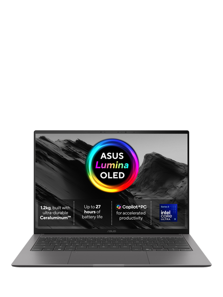 ASUS ZenBook S14 UX5406 Laptop, Intel Core Ultra 9 Processor, 16GB RAM, 1TB SSD, 14” 3K OLED Touchscreen, Grey, Grey