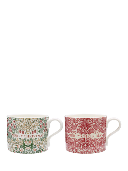 Morris & Co Bluebell & Blackthorn 'Merry Christmas' Spode Porcelain Mugs, Set of 2, 340ml, Multi