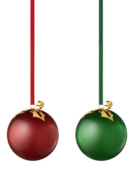 Georg Jensen Christmas Collectibles 2026 Tree Baubles, Set of 2, Green/Red, Gold Plated Brass