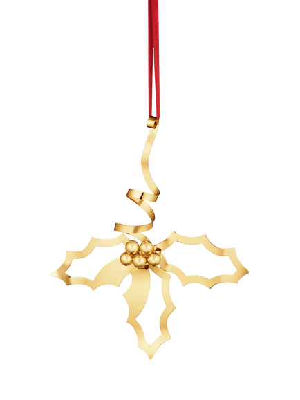 Georg Jensen Christmas Collectibles 2026 Holly Table Ornament, Gold, Large - view 2, Gold Plated Brass