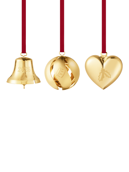 Georg Jensen Christmas Collectibles 2026 Tree Decorations Gift Set, 3 Piece, Gold, Gold Plated Brass