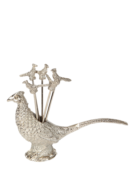 Culinary Concepts Pheasant Olive Picks & Holder, Silver