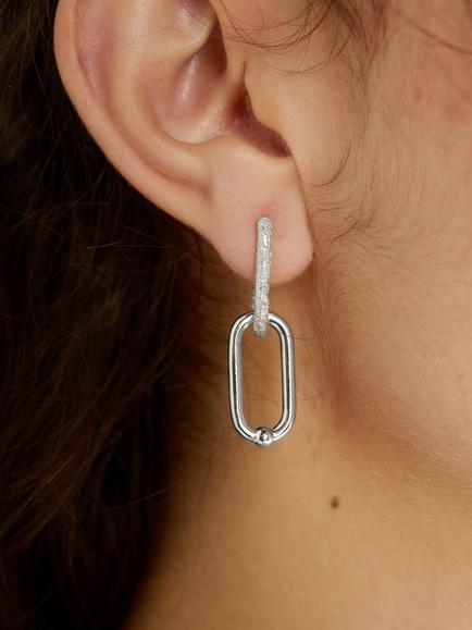 TUTTI Belong Double Link Huggie Hoop Earrings, Silver - view 2, Silver