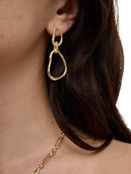TUTTI Birch Drop Hoop Earrings, Gold - view 2, Gold