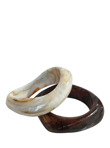 TUTTI Solid Resin Bangle, Set of 2, Grey / Brown, Grey / Brown