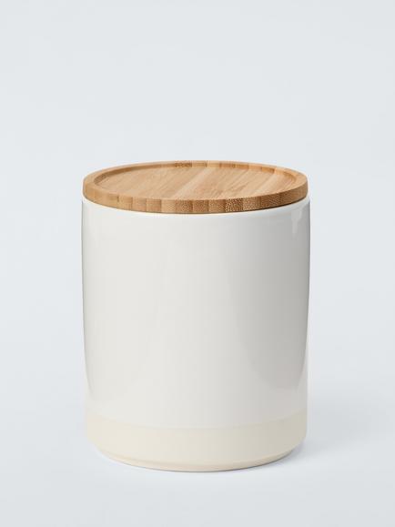 John Lewis Gloss Dipped Stoneware Kitchen Storage Jar with Bamboo Lid, 860ml, White, White