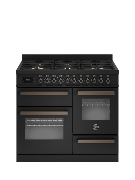 Bertazzoni Professional Series 100cm Dual Fuel Range Cooker with Gas Hob, Carbonio, Carbonio