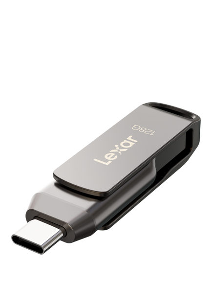Lexar JumpDrive Dual Drive D400 USB 3.2 Gen 1 Flash Drive, 128GB, Silver with Black - view 2, Silver With Black