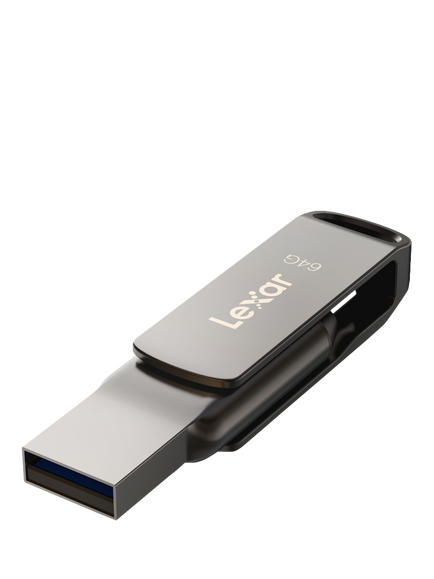 Lexar JumpDrive Dual Drive D400 USB 3.2 Gen 1 Flash Drive, 64GB, Silver with Black, Silver With Black