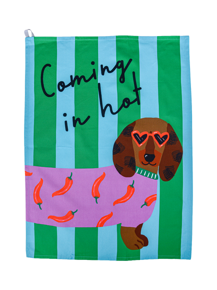 DesignWorks Ink Coming In Hot Dachshund Tea Towel, Green