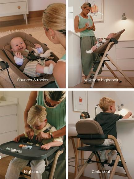 Silver Cross Nest & Nurture 4‑in‑1 Highchair & Baby Bouncer, Multi - view 2, Multi