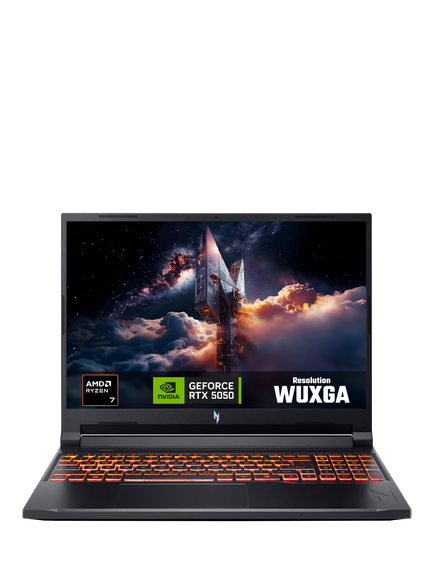 Acer Nitro V16 AI Gaming Laptop, AMD Ryzen 7 Processor, 16GB RAM, 512GB SSD, RTX 5050, 16” WUXGA, Black, Black