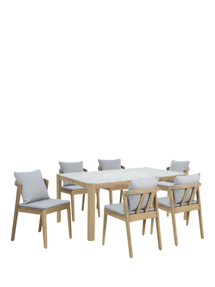 KETTLER Nara 6-Seater Rectangular Garden Dining Table & Chairs Set, FSC-Certified (Acacia Wood), Natural/Pebble, Acacia Wood/Pebble