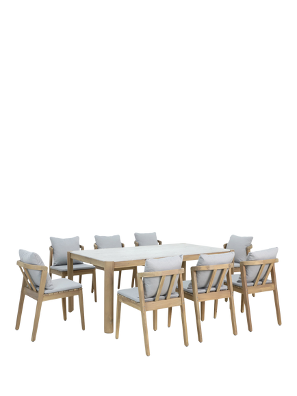KETTLER Nara 8-Seater Rectangular Garden Dining Table & Chairs Set, FSC-Certified (Acacia Wood), Natural/Pebble, Acacia Wood/Pebble
