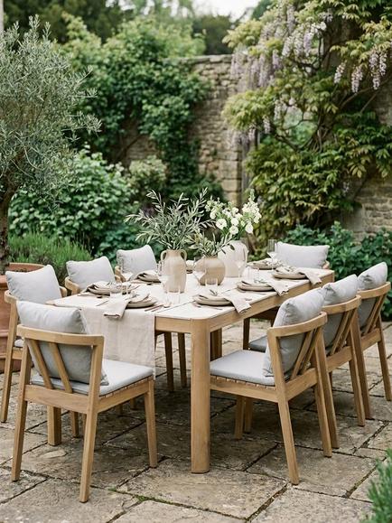 KETTLER Nara 8-Seater Rectangular Garden Dining Table & Chairs Set, FSC-Certified (Acacia Wood), Natural/Pebble - view 2, Acacia Wood/Pebble