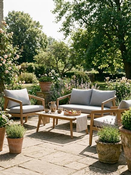 KETTLER Nara 4-Seater Garden Lounging Set, FSC-Certified (Acacia Wood), Natural/Pebble - view 2, Acacia Wood/Pebble