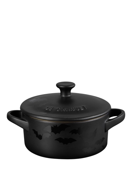 Le Creuset Stoneware Bat Round Mini Casserole, 10cm, Satin Black, Matte Black