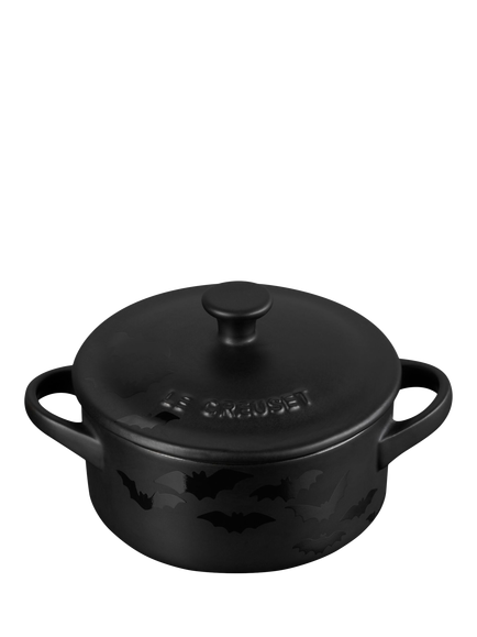 Le Creuset Stoneware Bat Round Mini Casserole, 10cm, Satin Black - view 2, Matte Black