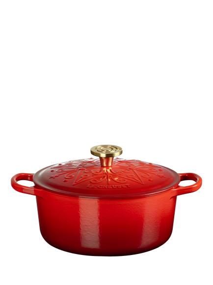 Le Creuset Cast Iron L'Etoile Christmas Star Signature Round Casserole, 24cm, Cerise