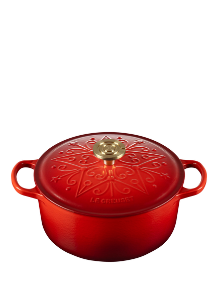 Le Creuset Cast Iron L'Etoile Christmas Star Signature Round Casserole, 24cm - view 2, Cerise