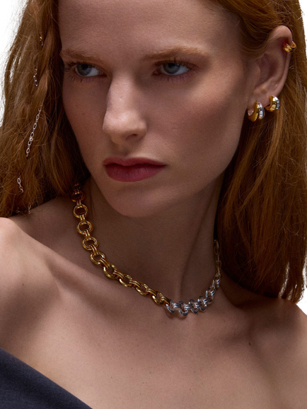 Dinny Hall Chariot Link Necklace, Silver/Gold - view 2, Silver/Gold