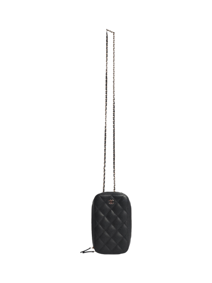 Pre-loved CHANEL 2019 Diamond Quilted Caviar Leather Phone Holder Crossbody Bag, Black - view 2, Black