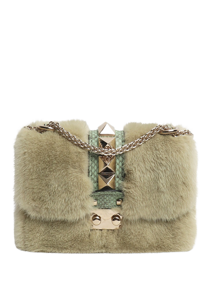 Pre-loved Valentino Faux Fur Rockstud Detail Cross Body Bag, Green, Green