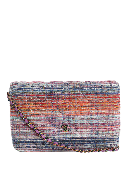 Pre-loved CHANEL 2019 Diamond Quilted Tweed Wallet On Chain, Multi, Multi