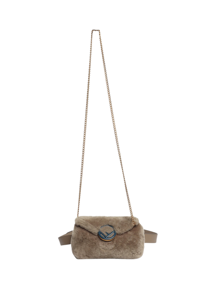 Pre-loved Fendi Shearling Belt Bag, Taupe - view 2, Brown
