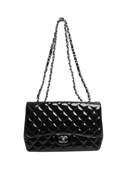 Pre-loved CHANEL 2009 Patent Quilted Leather Jumbo Classic Single Flap Shoulder Bag, Black - view 2, Black