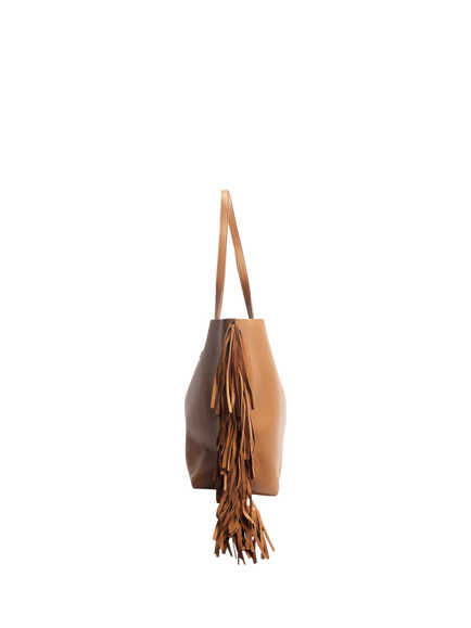 Pre-loved SAINT LAURENT Fringed Leather Tote Bag, Brown - view 2, Brown