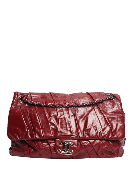Pre-loved CHANEL 2009 Gathered Lambskin Maxi Flap Shoulder Bag, Burgundy, Burgundy