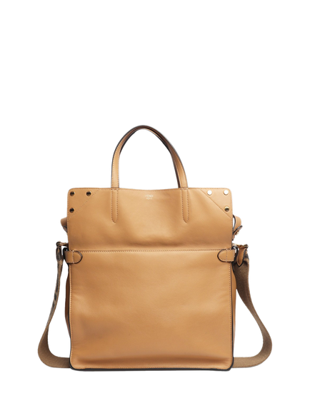 Pre-loved Fendi Flip Leather Tote Bag, Tan, Brown