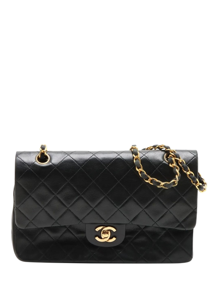 Pre-loved CHANEL Vintage 1989 Medium Lambskin Classic Double Flap Shoulder Bag, Black, Black